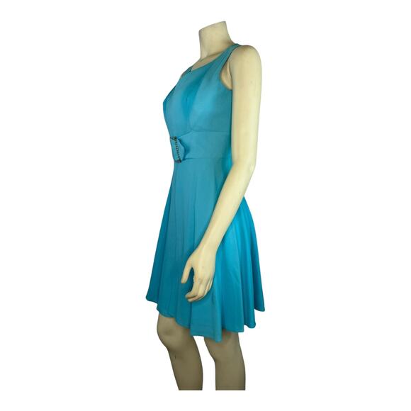 American Vintage 50's Blue Sleeveless Pleated Belted Gemstone Dress small - Picture 6 of 15
